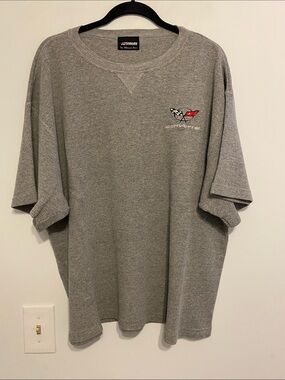 Autograph Gray Waffle-Knit Short-Sleeve Shirt with Corvette Patch, stretchy